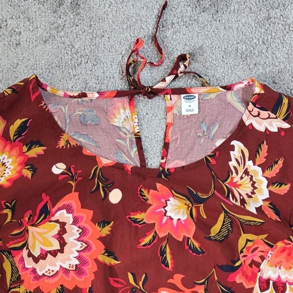 Old Navy Burgundy Maroon Floral A Line Bell Sleeve Dress Romantic Colorful - Picture 4 of 8